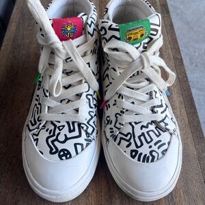 Keith Haring White Graphic High-Top Sneakers with Colorful Accents